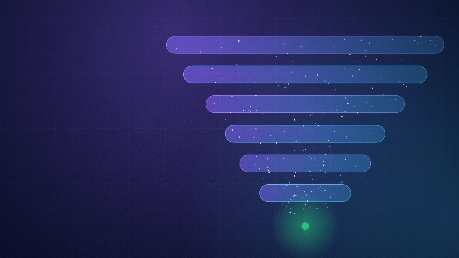 Abstract art: glowing bars narrowing like a funnel into one green dot