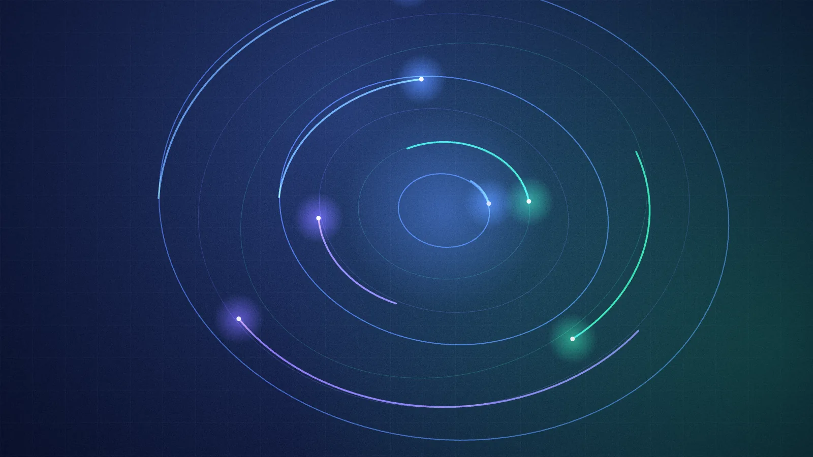 Abstract art: orbits and arcs with bright points circling a centre