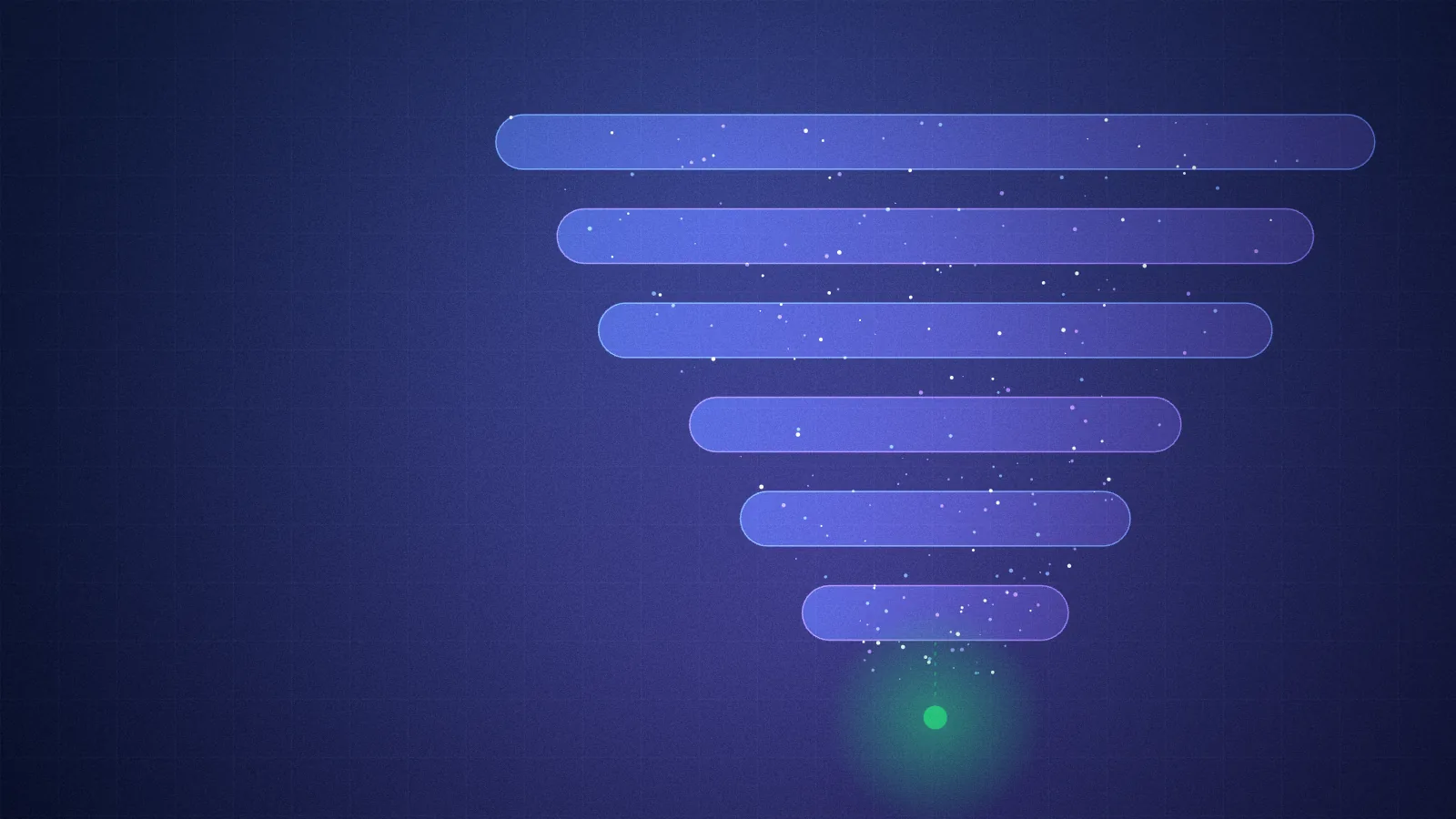 Abstract art: glowing bars narrowing like a funnel into one green dot