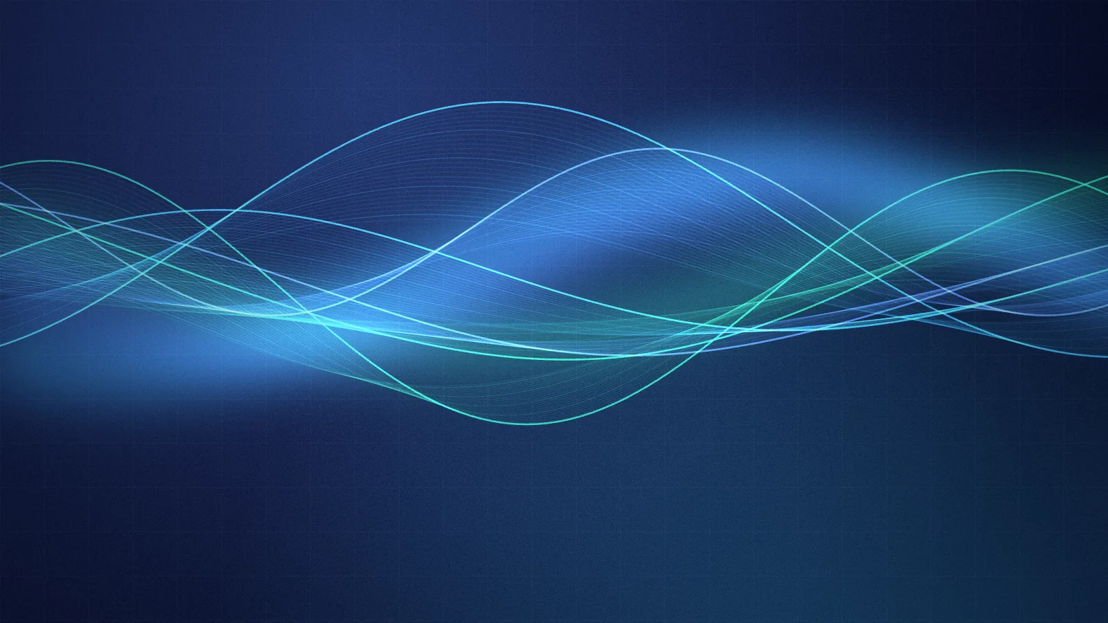 Abstract art: ribbons of violet and blue light flowing across a dark grid