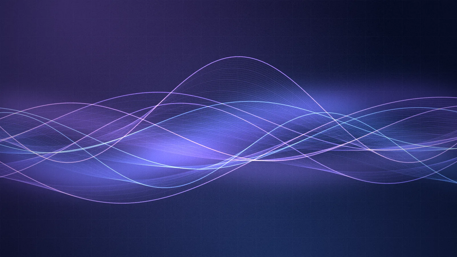 Abstract art: ribbons of violet and blue light flowing across a dark grid